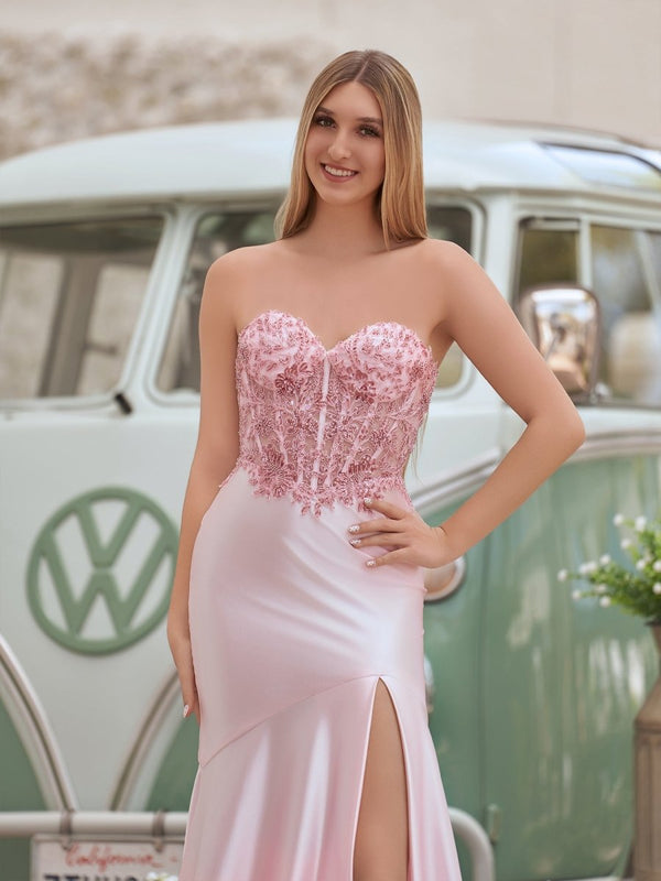 Donya | Mermaid Sweetheart Lace Satin Black Prom Dress with Slit