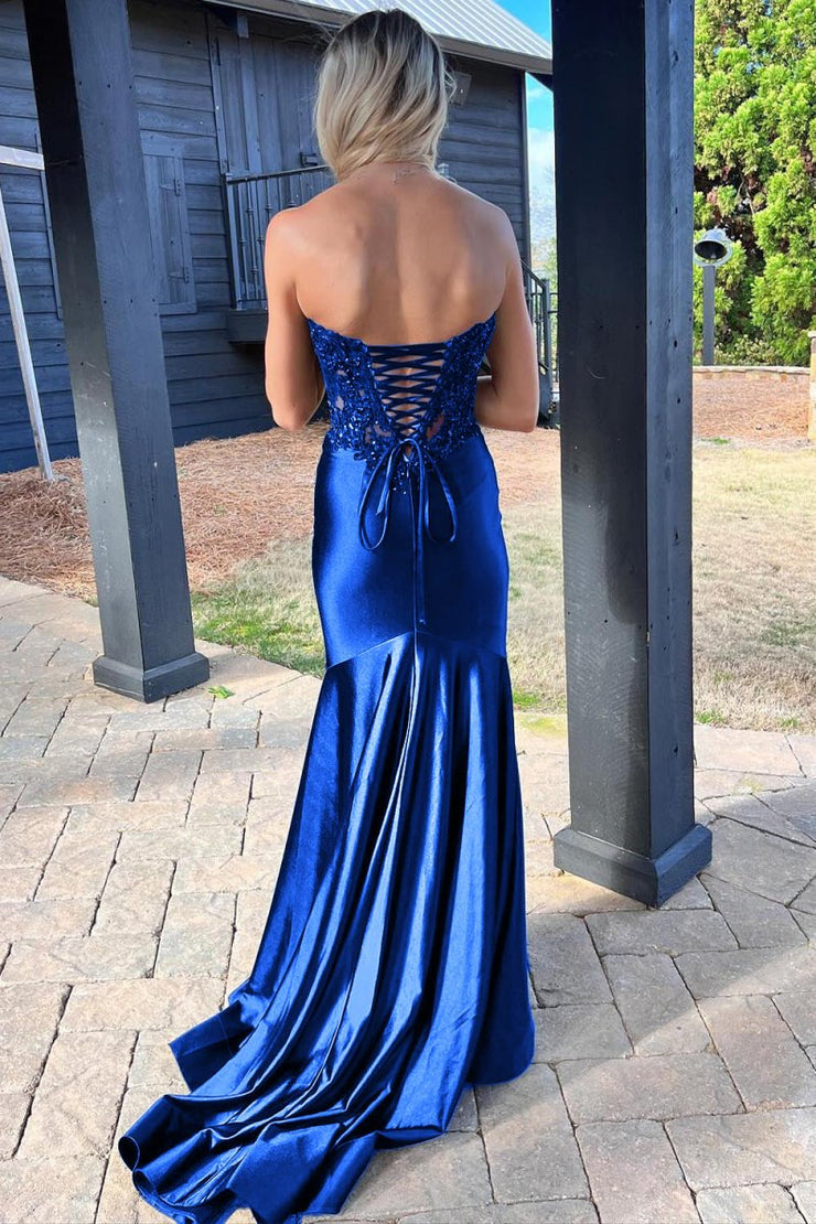 Glitter Mermaid Sweetheart Keyhole Black Satin Long Prom Dresses with Hot Stone VK251111905