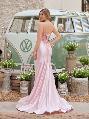 Donya | Mermaid Sweetheart Lace Satin Black Prom Dress with Slit