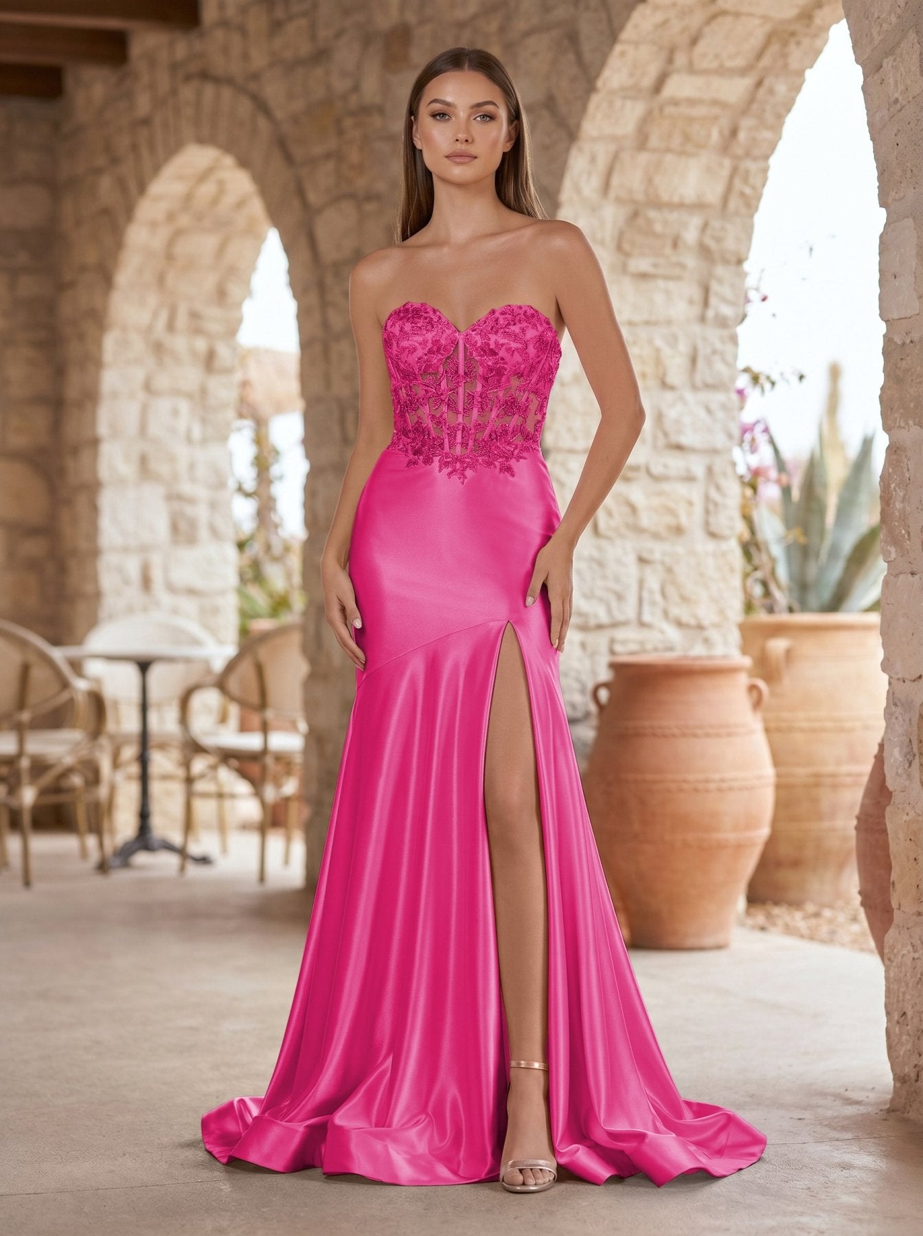 Mermaid Sweetheart Lace Satin Black Prom Dress with Slit