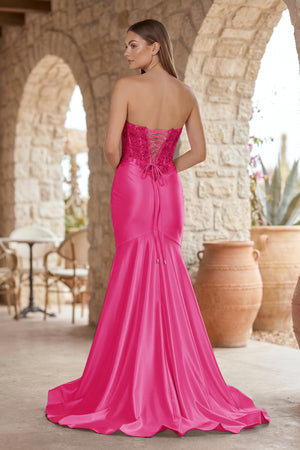 Fuchsia Mermaid Sweetheart Lace Satin Prom Dress with Slit-KISSPROM