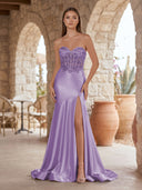 Lilac Mermaid Sweetheart Lace Satin Prom Dress with Slit-KISSPROM