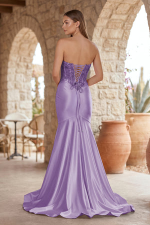 Lilac Mermaid Sweetheart Lace Satin Prom Dress with Slit-KISSPROM