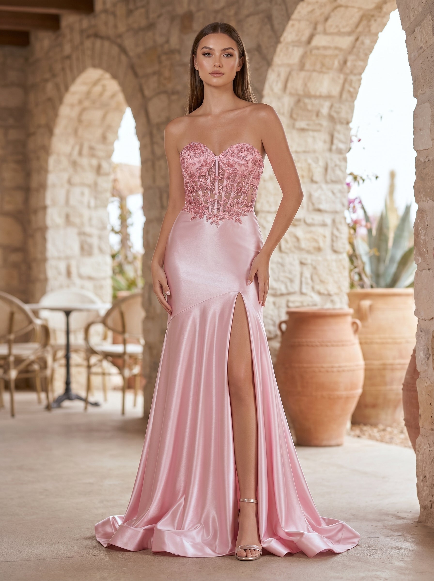 KissProm Mermaid Sweetheart Lace Satin Black Prom Dress with Slit, Black / 18