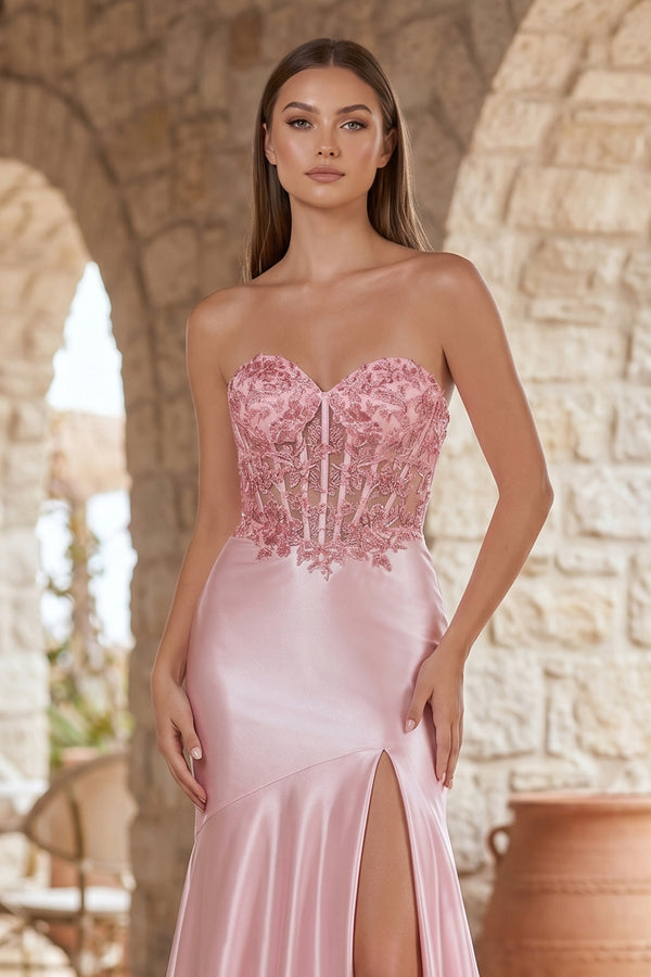Mermaid Sweetheart Lace Satin Black Prom Dress with Slit – Prom Dresses by KissProm | Available at KissProm