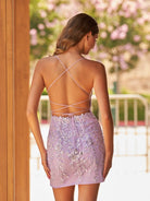 Dori | Lilac - Bodycon Spaghetti Straps Sequined Homecoming Dresses with Lace Appliques
