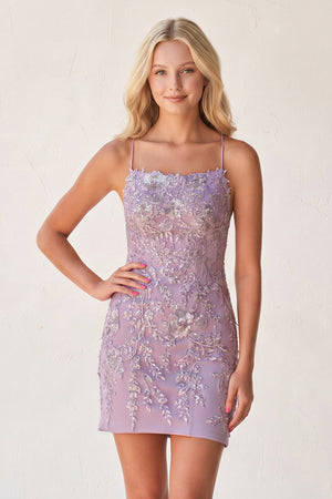 Dori | Lilac - Bodycon Spaghetti Straps Sequined Homecoming Dresses with Lace Appliques