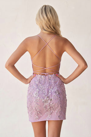 Dori | Lilac - Bodycon Spaghetti Straps Sequined Homecoming Dresses with Lace Appliques