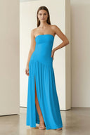 Dorvella | Yellow - Strapless Sheath Pleated Long Prom Dresses With Slit - KissProm