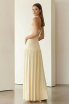 KissProm - Dorvella - Yellow - Strapless Sheath Pleated Long Prom Dresses With Slit