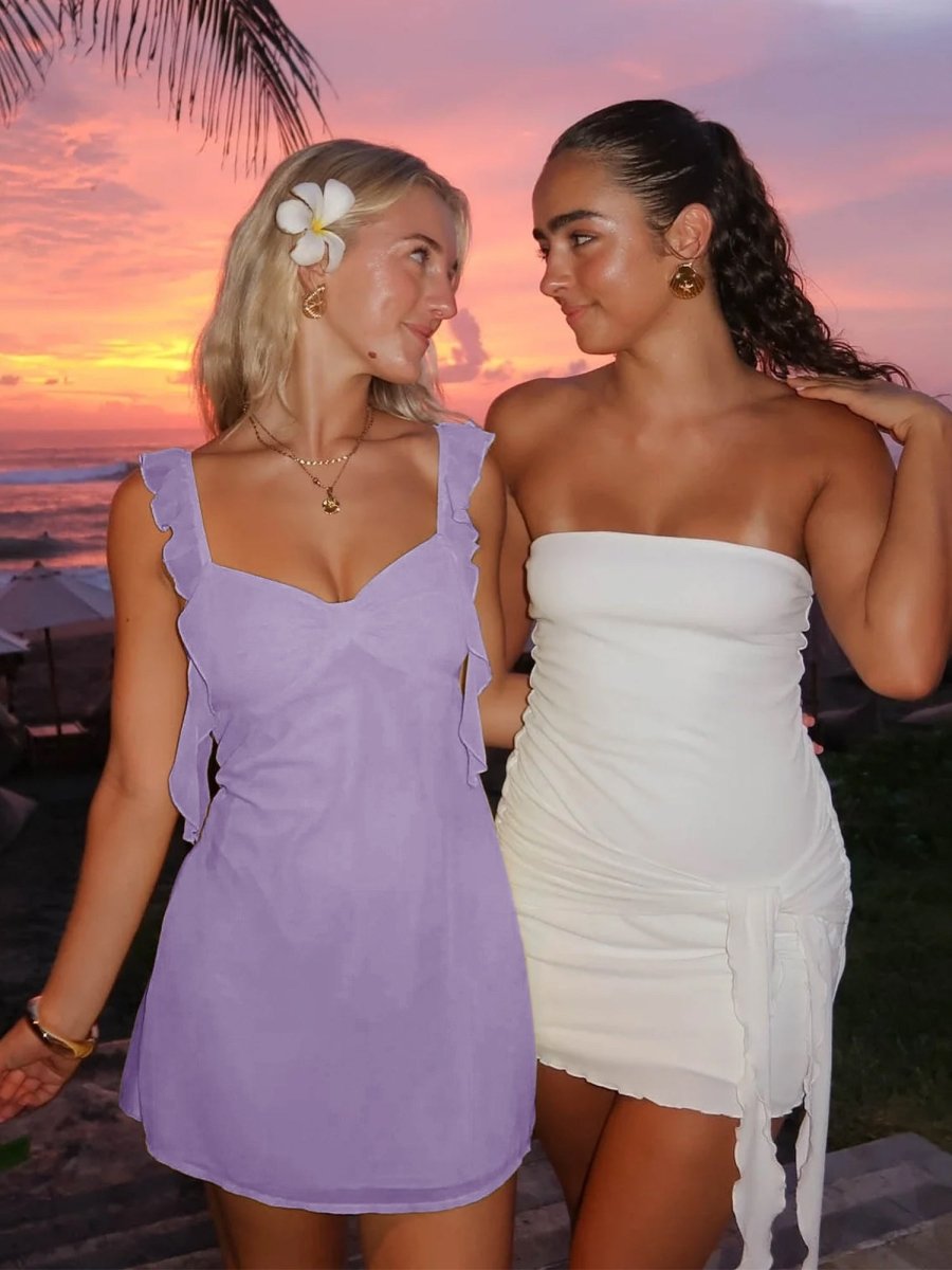 Dovie | Yellow - Sheath Satin V Neck Short Homecoming Dresses with Ruffles