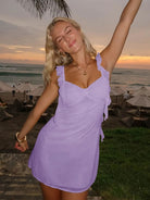 Dovie | Yellow - Sheath Satin V Neck Short Homecoming Dresses with Ruffles