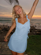 Dovie | Yellow - Sheath Satin V Neck Short Homecoming Dresses with Ruffles