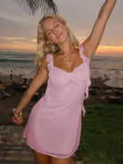 Dovie | Yellow - Sheath Satin V Neck Short Homecoming Dresses with Ruffles