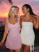 Dovie | Yellow - Sheath Satin V Neck Short Homecoming Dresses with Ruffles