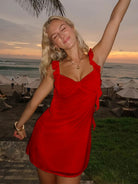 Dovie | Yellow - Sheath Satin V Neck Short Homecoming Dresses with Ruffles