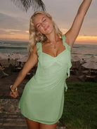 Dovie | Yellow - Sheath Satin V Neck Short Homecoming Dresses with Ruffles