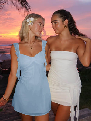 Dovie | Yellow - Sheath Satin V Neck Short Homecoming Dresses with Ruffles