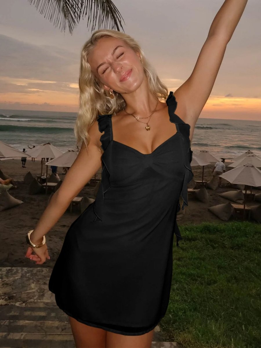 Dovie | Yellow - Sheath Satin V Neck Short Homecoming Dresses with Ruffles