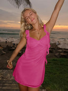 Dovie | Yellow - Sheath Satin V Neck Short Homecoming Dresses with Ruffles