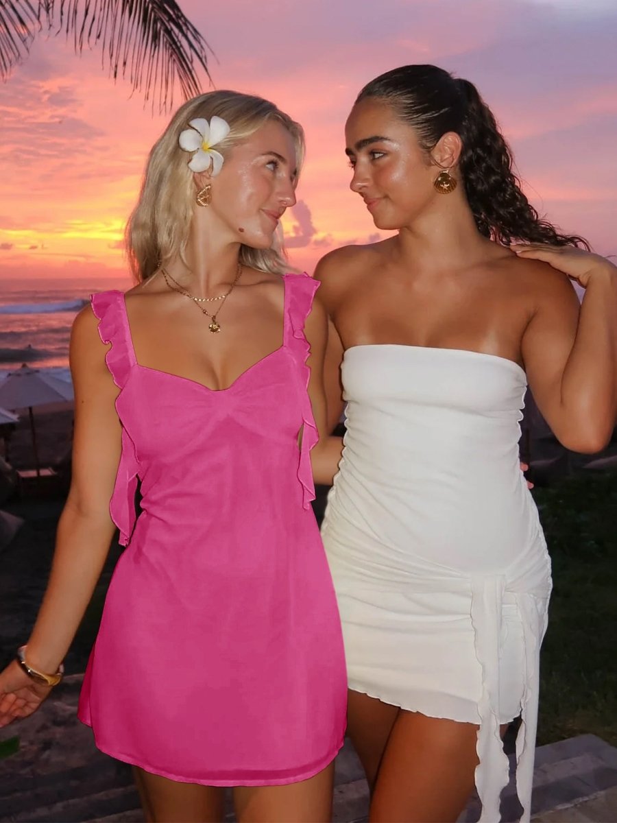 Dovie | Yellow - Sheath Satin V Neck Short Homecoming Dresses with Ruffles