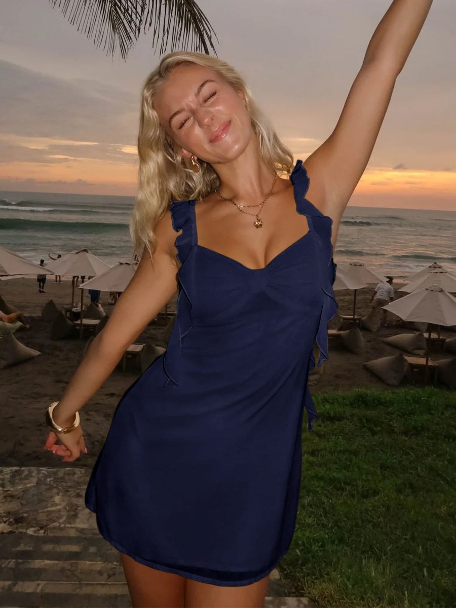 Dovie | Yellow - Sheath Satin V Neck Short Homecoming Dresses with Ruffles