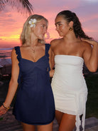 Dovie | Yellow - Sheath Satin V Neck Short Homecoming Dresses with Ruffles