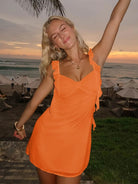 Dovie | Yellow - Sheath Satin V Neck Short Homecoming Dresses with Ruffles