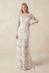 Lace Appliques Long Sleeves Mermaid Long Wedding Dresses-KissProm