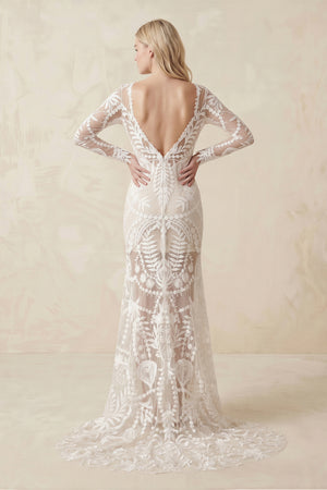 Lace Appliques Long Sleeves Mermaid Long Wedding Dresses-KissProm