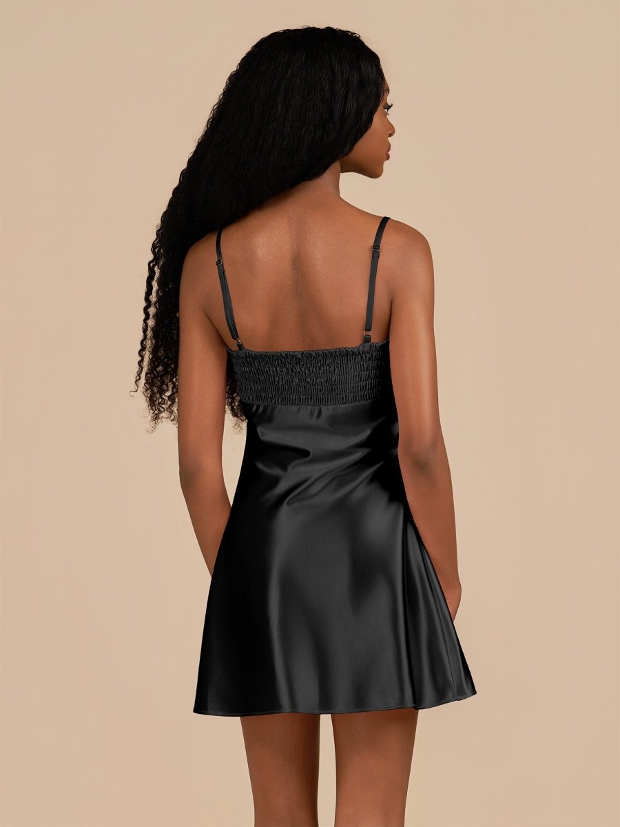 Draya | Black - Sheath Spaghetti Straps Satin Homecoming Dress