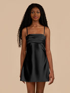 Draya | Black - Sheath Spaghetti Straps Satin Homecoming Dress
