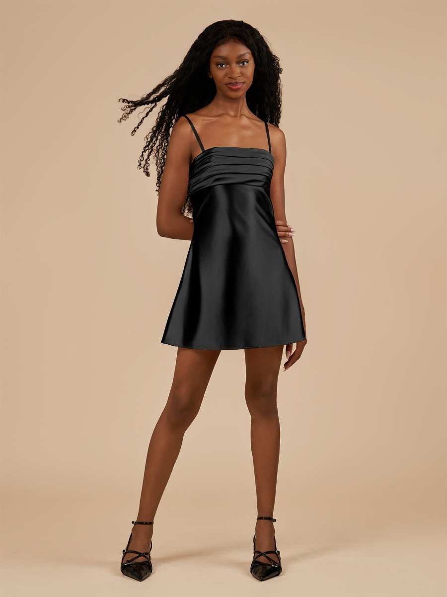 Draya | Black - Sheath Spaghetti Straps Satin Homecoming Dress