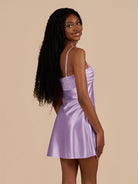 Draya | Lilac - Sheath Spaghetti Straps Satin Homecoming Dress - KissProm