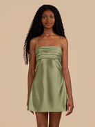 Draya | Olive - Sheath Spaghetti Straps Satin Homecoming Dress