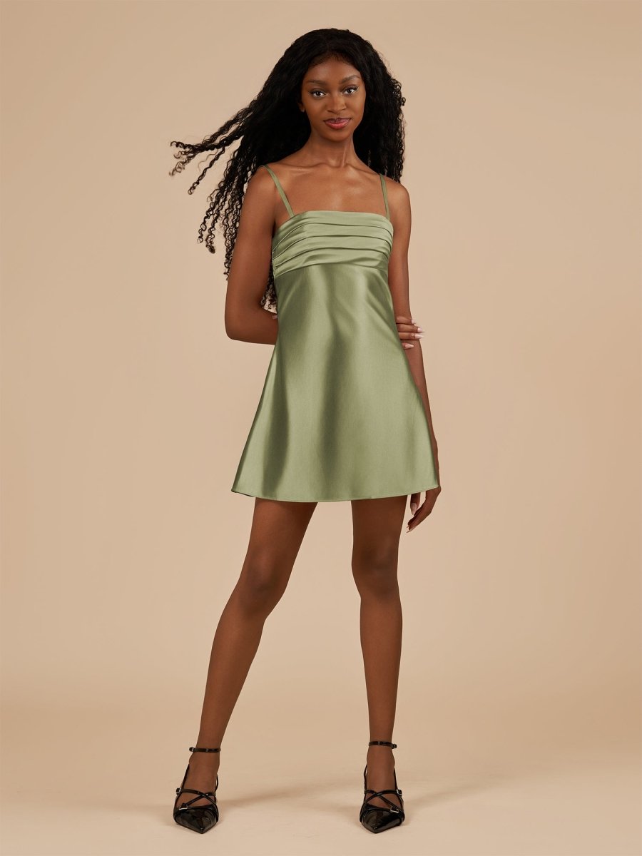 Draya | Olive - Sheath Spaghetti Straps Satin Homecoming Dress
