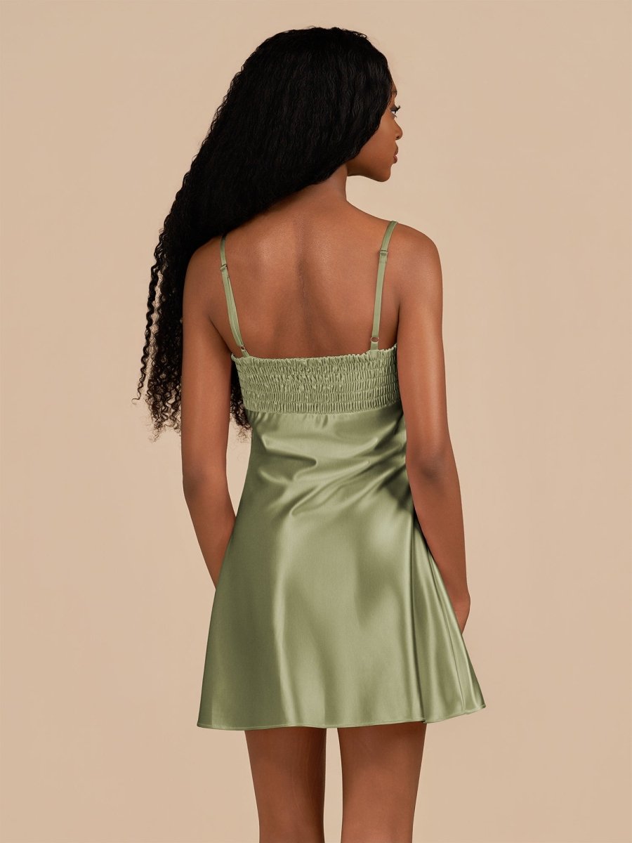 Draya | Olive - Sheath Spaghetti Straps Satin Homecoming Dress