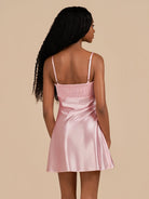 Draya | Pink - Sheath Spaghetti Straps Satin Homecoming Dress