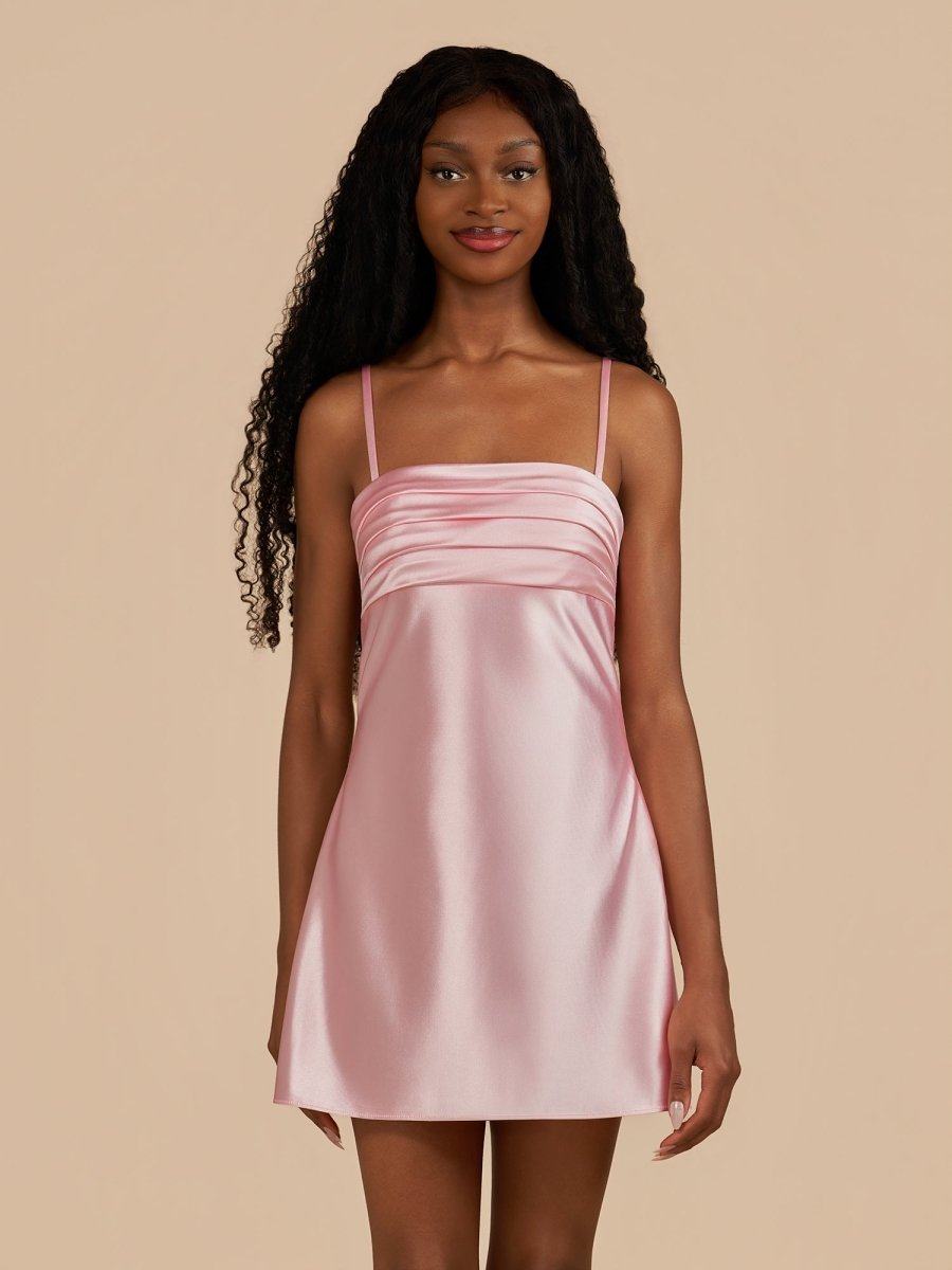 Draya | Pink - Sheath Spaghetti Straps Satin Homecoming Dress