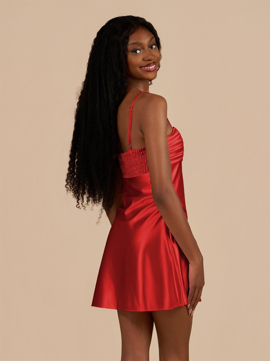 Draya | Red - Sheath Spaghetti Straps Satin Homecoming Dress