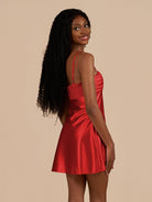 Draya | Red - Sheath Spaghetti Straps Satin Homecoming Dress