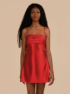 Draya | Red - Sheath Spaghetti Straps Satin Homecoming Dress