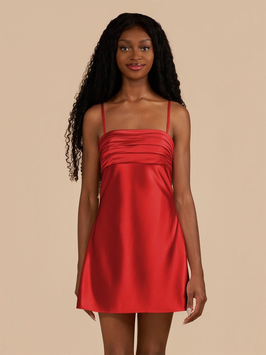 Draya | Red - Sheath Spaghetti Straps Satin Homecoming Dress