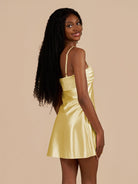 Draya | Yellow - Sheath Spaghetti Straps Satin Homecoming Dress - KissProm