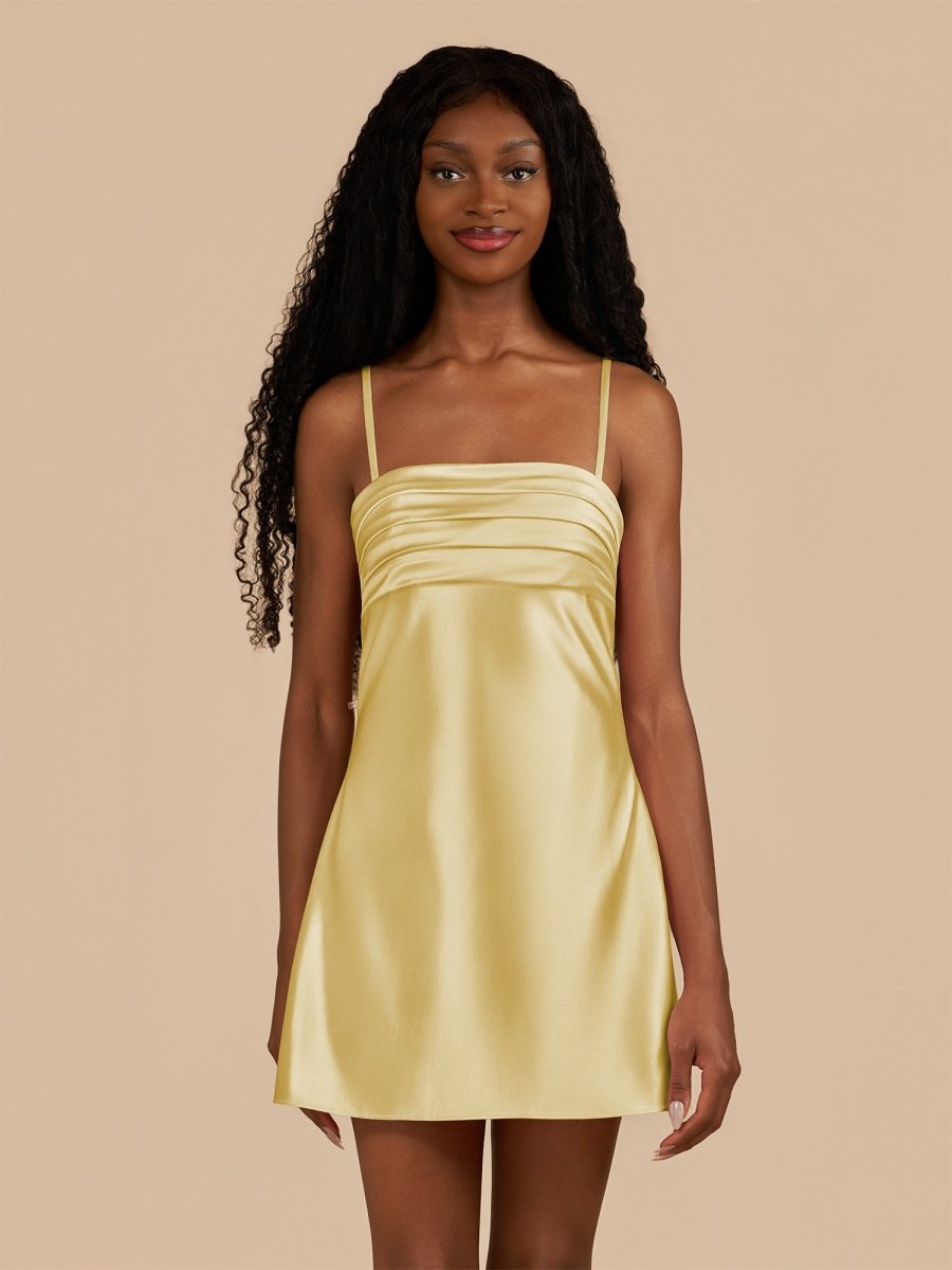 Draya | Yellow - Sheath Spaghetti Straps Satin Homecoming Dress - KissProm