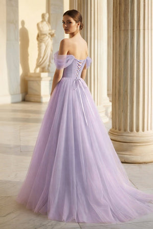 Princess Off the Shoulder Embroidering Tulle Sage Ball Gown - KissProm