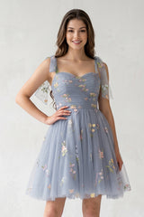 A Line Sweetheart Tulle Floral Short Homecoming Dress - KissProm