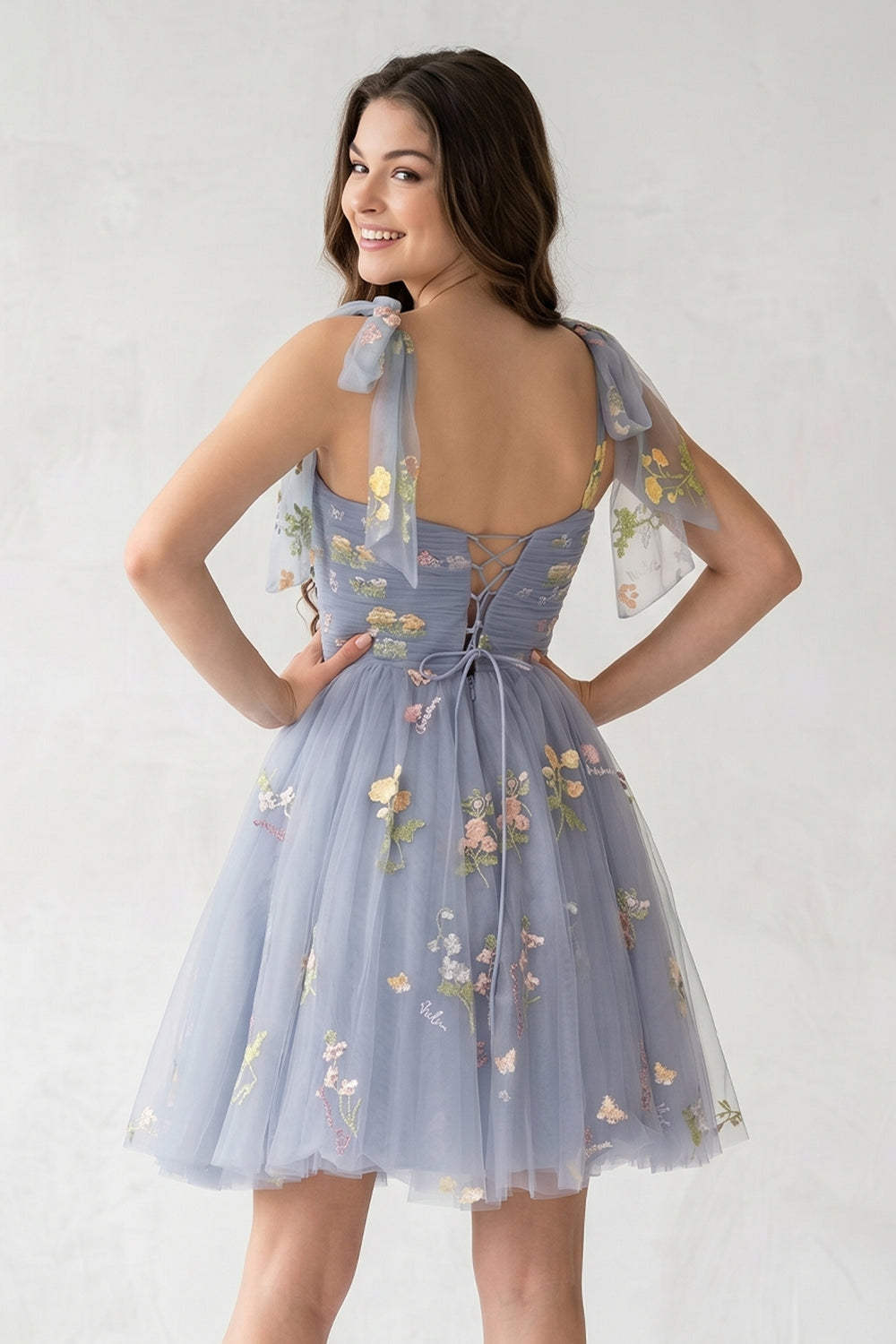 A Line Sweetheart Tulle Floral Short Homecoming Dress - KissProm