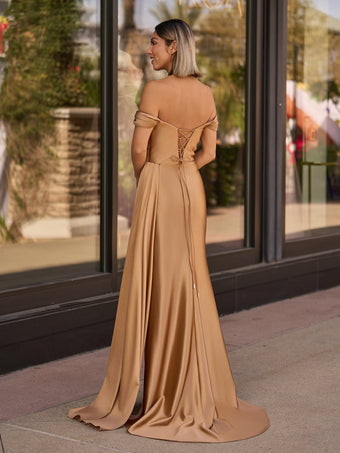 Mermaid Dusty Blue Off-the-Shoulder Prom Dress with Slit