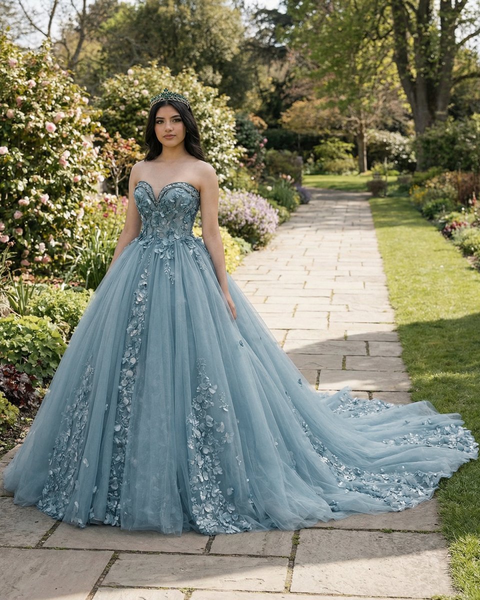 modern quince dresses KissProm Dusty Blue Sweetheart Ball Gown Quinceanera Dress With 3D Flowers, Dusty Blue / 22 45,354 Dressing Woman Stock darkpink So go ahead and Skirt:Without slit